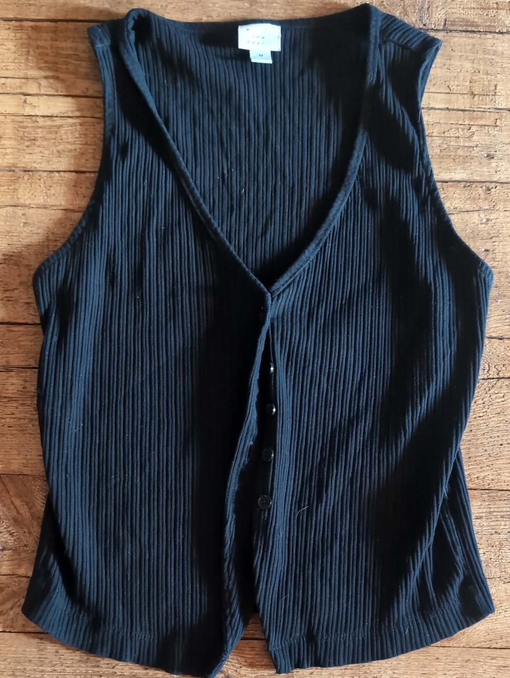 Medium A new day Black Ribbed V-Neck Button Tank